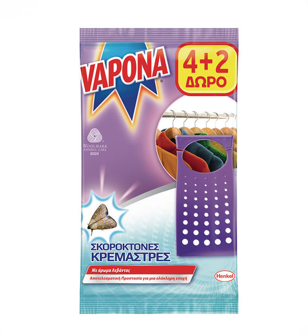 Vapona Σκοροκτόνες Κρεμάστρες Με Άρωμα Λεβάντας 4+2 Δώρο