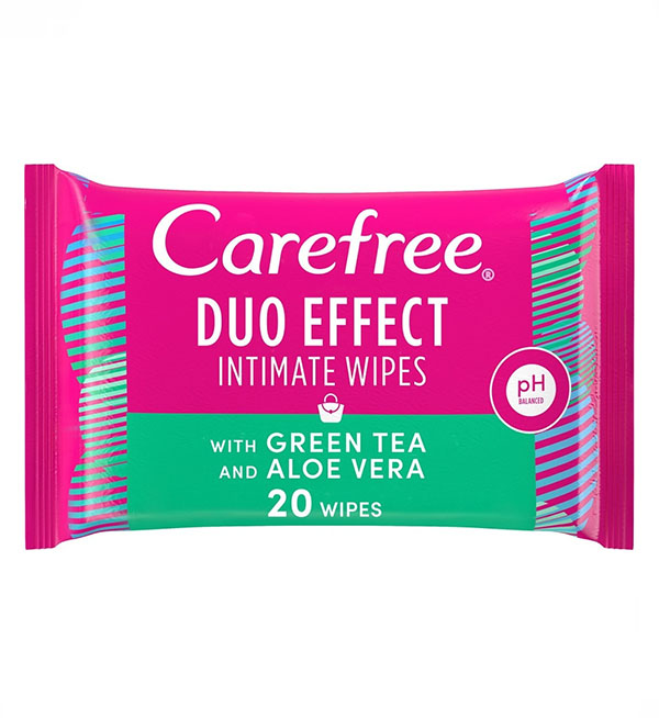 CareFree Duo Effect Intimate Wipes with Green Tea & Aloe Vera pH Balanced 20τεμ